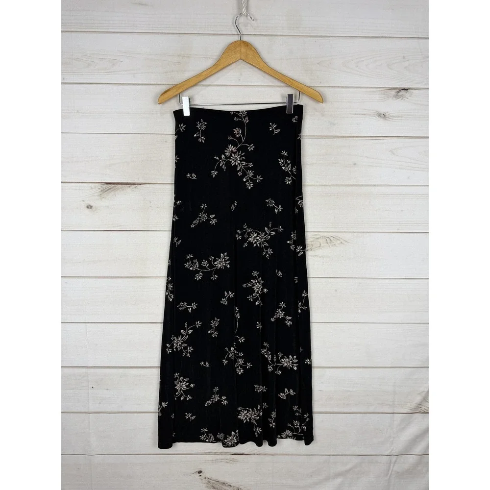 ES SL Top Skirt Set Womens Medium Black Floral Jersey 2 Piece Made USA - Picture 10 of 15